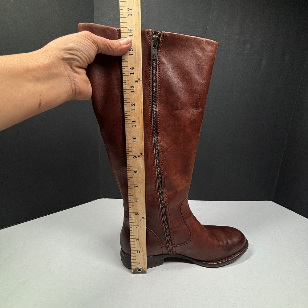 Born Brown‎ Leather Tall Riding Boots Womens 9M Cognac Plaid Lined F71062 EUC - Picture 6 of 12